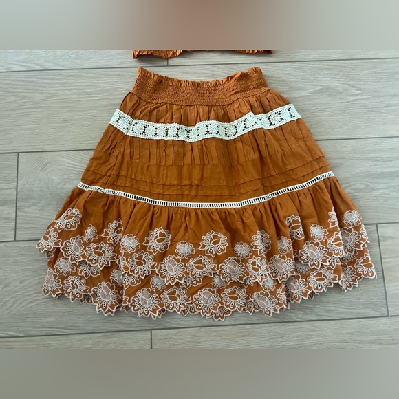 Anthropologie two piece set embroidered boho smocked tank top and skirt size xs - Picture 4 of 14